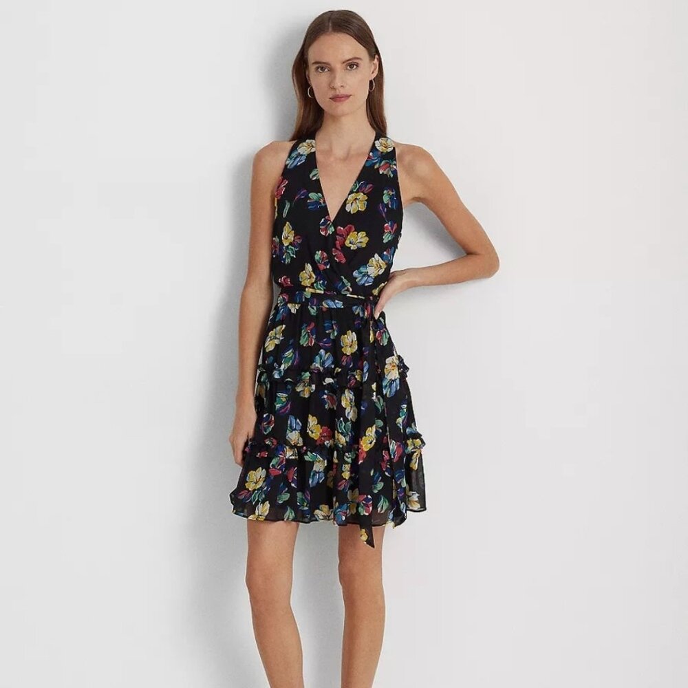 Women's Floral Crinkle Georgette Surplice Dress